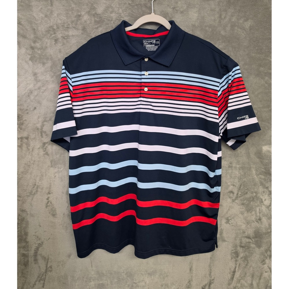 Chaps 78 Golf Polo Shirt Mens 2XL Blue Red White Striped Stay-Dry Performance